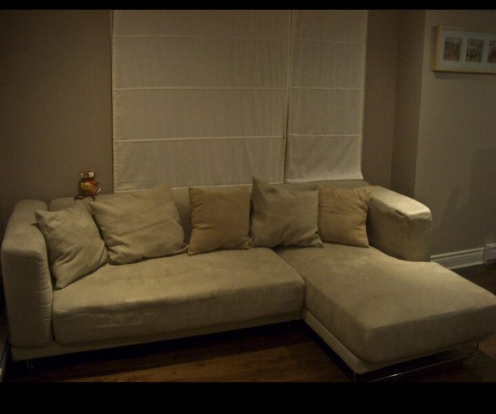 Canapé d’angle en suédine beige - excellent état